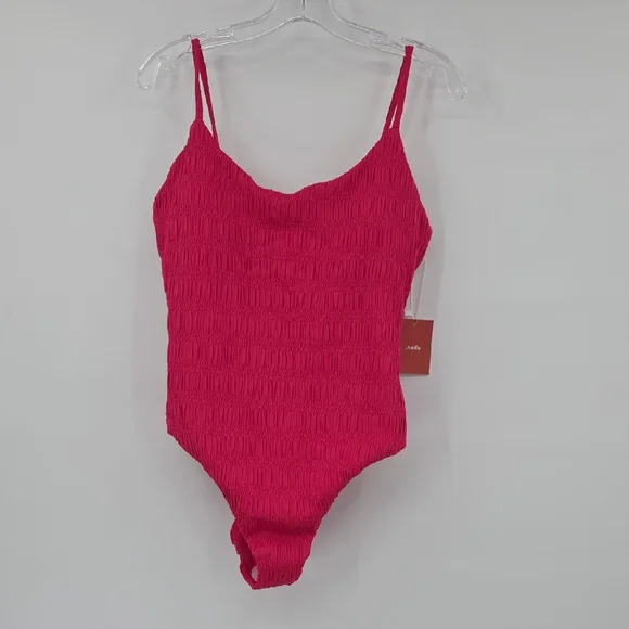 Andie Lucaya Smocked One-Piece Swimsuit Pink Textured Women's Size L - Picture 1 of 9